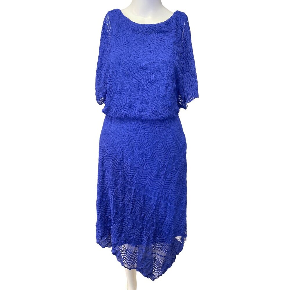 Rabbit Design Women's Blue Dress, Short Winged Sleeves Size 10 SKU 2764